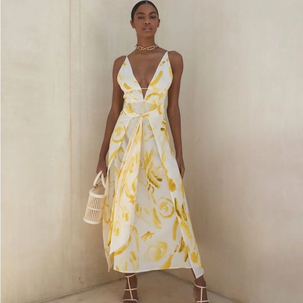 Cult Gaia Chelsea Plunge-Neck Midi Dress In White Silk - Picture 2 of 13